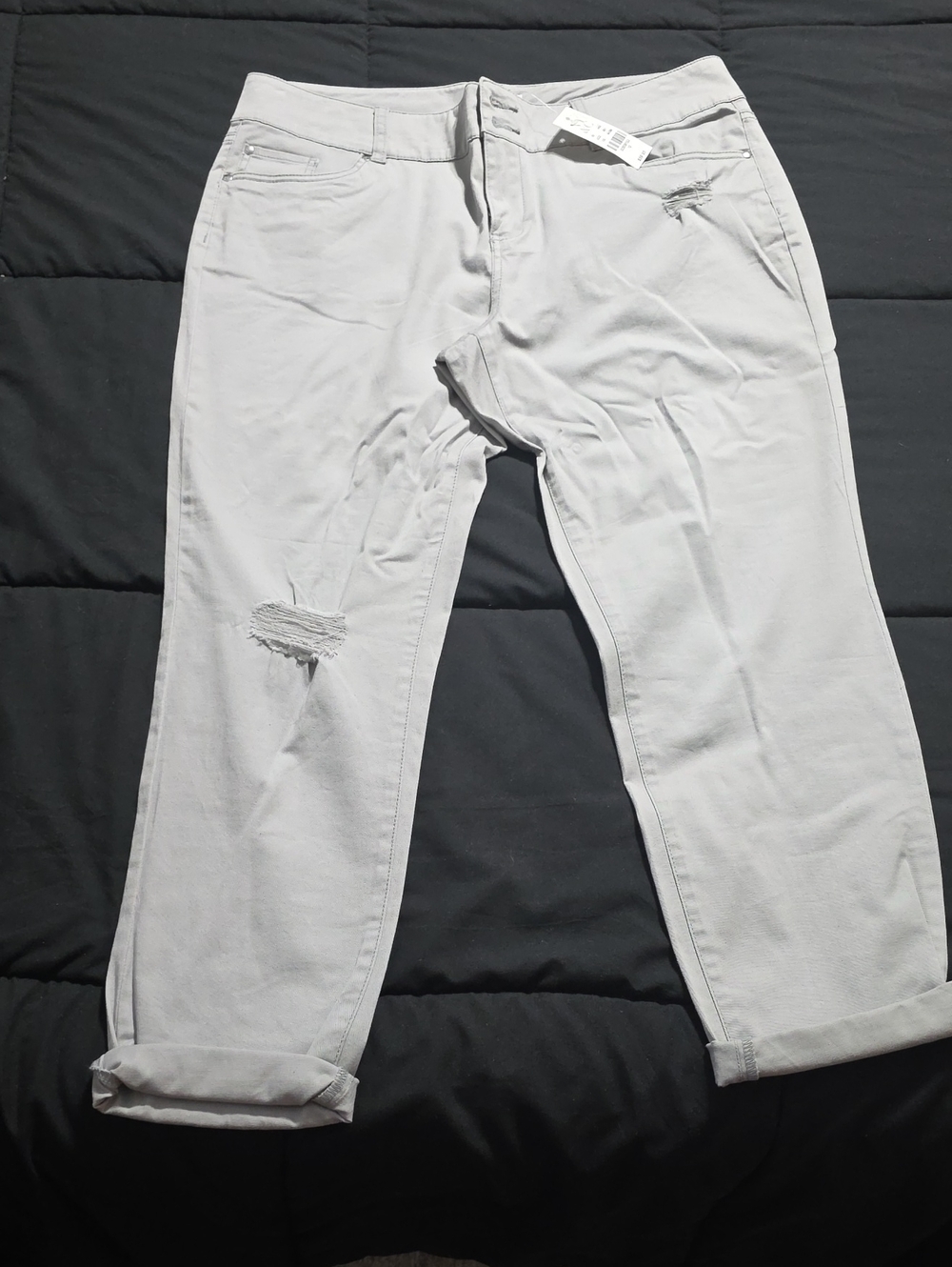 Womens Light Gray Distressed Casual Pants